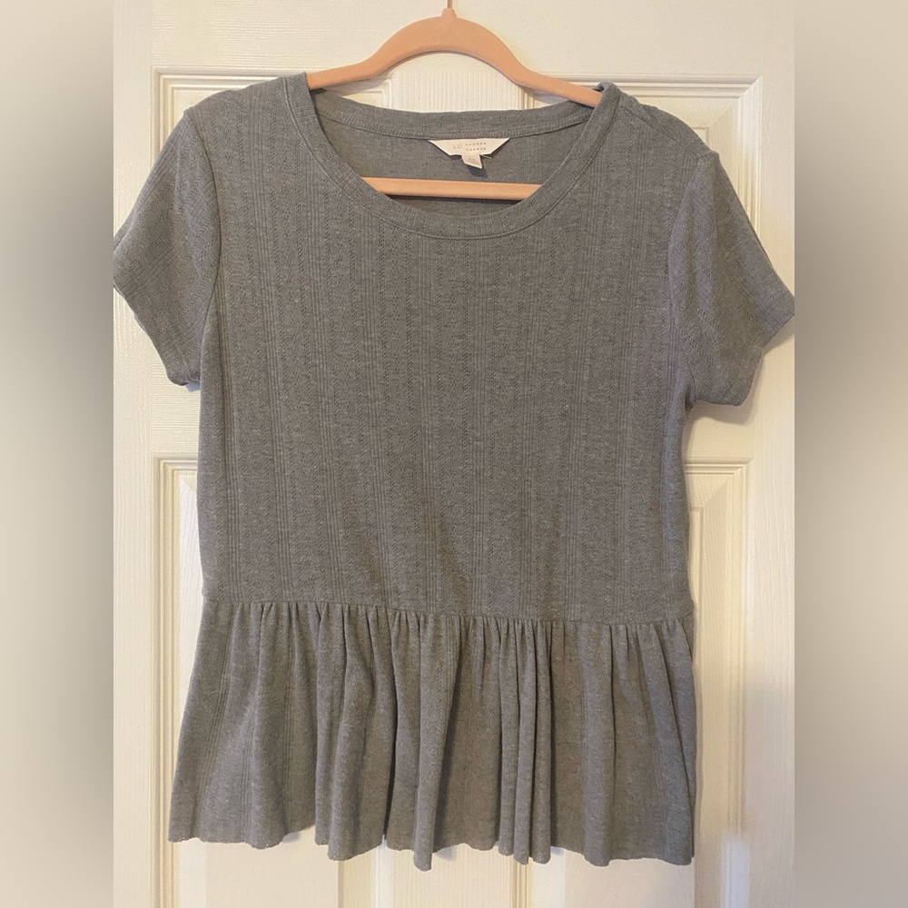 LC Lauren Conrad Heather Gray Knit Peplum Top